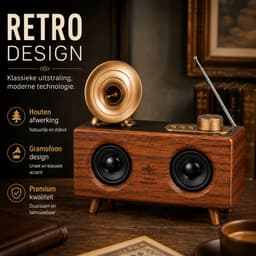 Retro Bluetooth Speaker met Gramofoon Design - 10W Stereo - FM Radio - Bluetooth 5.3 - USB-C - TF-kaart - AUX - Bruin — thumbnail 4