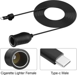 SnelShoppen - USB C naar Sigarettenaansteker Adapter 3M 12V Type-C Female naar Female Verlengkabel voor Dashcam, GPS, Auto LED Verlichting en Ventilat — thumbnail 5