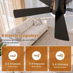 Plafondventilator met Lamp Zwart – Stille Ventilator met 6 Snelheden & Afstandsbediening — thumbnail 3
