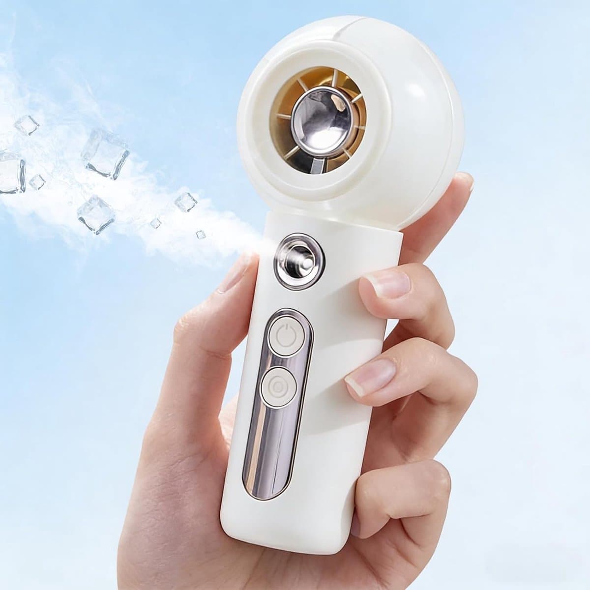 LISM-Draagbare USB-nevelventilator, mini-handventilator met batterij (inclusief nevelaar), oplaadbare ventilator met drie snelheden, cosmetisch reisaccessoire Geschikt voor op kantoor - wit — afbeelding 1