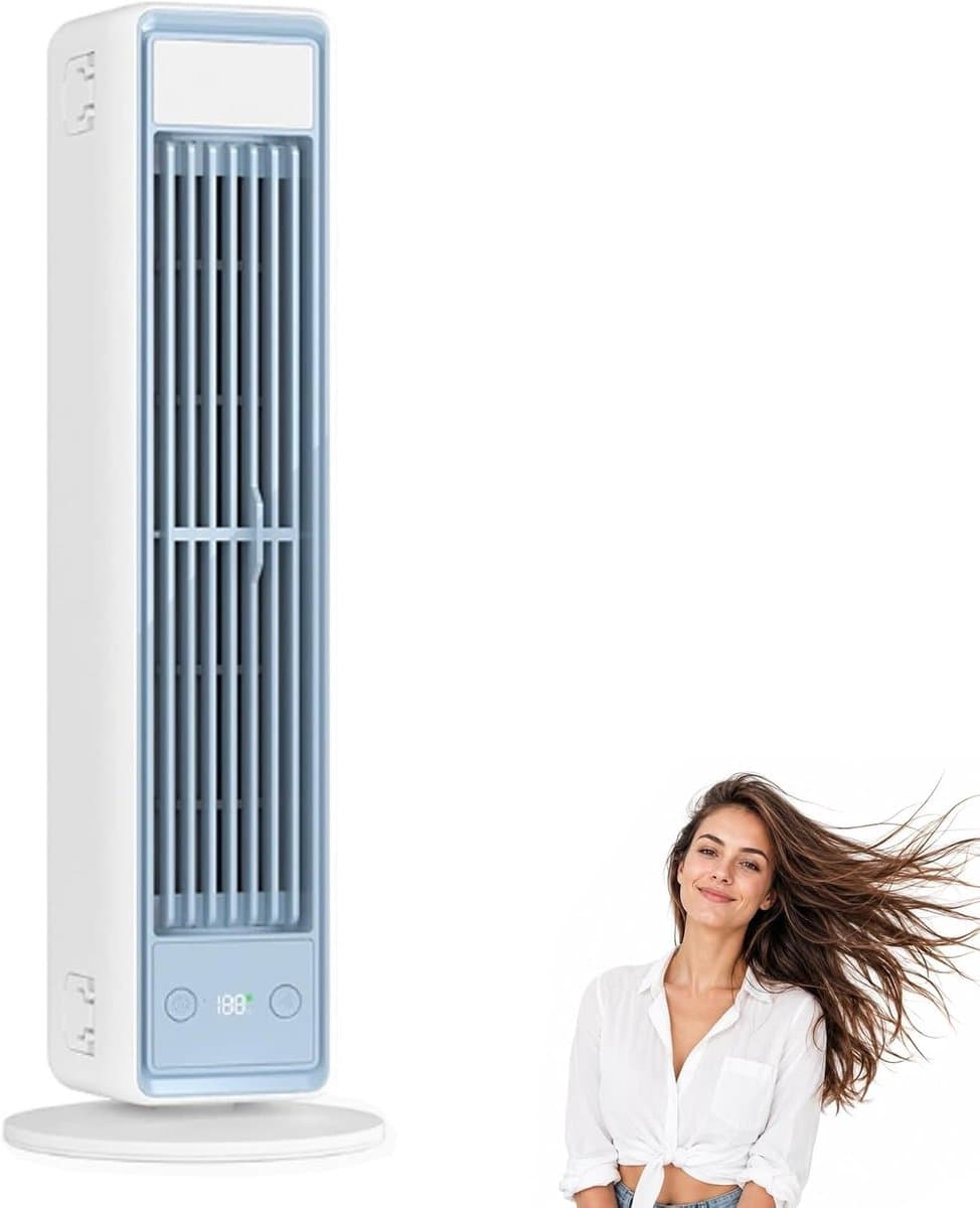 LISM-Wandventilator zonder bladen, stille en energiezuinige tafelventilator met oscillatiefunctie, drie snelheden, Geschikt voor kantoren, slaapkamers en woningen (wit). — afbeelding 1