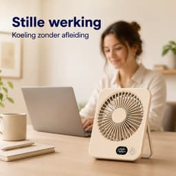 Oplaadbare USB-C Tafelventilator met LED Display, Vouwbaar en Stil, 180° Verstelbare Mini Ventilator voor Kantoor en Thuisgebruik, 2000mAh Accu - Bruin — thumbnail 5
