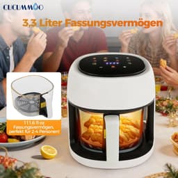 Heteluchtfriteuse - Airfryer Frituurpan - Gezond Koken - Met Kijkvenster - 33 Liter - Wit — thumbnail 2
