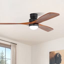 Plafondventilator Met Lamp - 3 Hout Bladen - Ø 52 inch - Dimbare lamp - Met Afstandsbediening - 6 ventilatorstanden - Met geheugenfunctie - LED's Light - Zwart, walnootkleurig — thumbnail 5