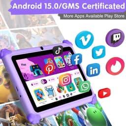 SnelShoppen - Ascrecem Kids Tablet 7 Inch Android 15 Kinder Tablet met 2.4G+5G WiFi6 Penta Core 6GB RAM 32GB ROM Kindertablet Dubbele Camera 128GB Uit — thumbnail 2