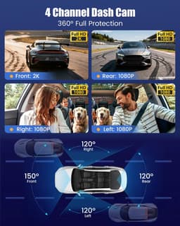 SnelShoppen - 4 Kanaals Dash Cam 360° 1080P Auto Camera met 3,16 inch Display, 64G SD-kaart, Loopopname, Nachtzicht, Groothoek 150°, Bewegingsdetectie — thumbnail 5