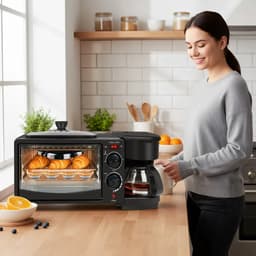 Velmio Ontbijtstation - 3-in-1 Ontbijtmaker - Koffiezetapparaat, 9L Oven & Koekenpan - voor Filter Koffie - Compact Design - Keukenmachine - 1050W - Zwart — thumbnail 5