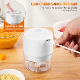 Mini Keuken Chopper - Elektrische Mixer - Snel Ingrediënten Snijden - Drie RVS Messen - 250 ml - Wit — thumbnail 4