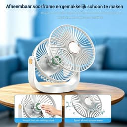 GELLDG Tafelventilator - Draagbare USB Ventilator met 4000 mAh Accu - 5 Snelheden & 360° Draaibaar - Stille Oplaadbare Ventilator Geschikt voor Slaapkamer, Kantoor en Kamperen - Kunststof - Afmetingen 17.5x7.2x18cm — thumbnail 3