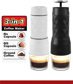 Draagbaar koffiezetapparaat | draagbare espressomachine | 3-in-1, draagbare koffiemachine | warm/koud water, handmatige espressomachine voor capsule en grondhandpers, brouwer, wandelen, reizen — thumbnail 4
