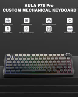 AULA F75 Pro - Draadloze Gaming Toetsenbord - Mechanisch Toetsenbord - 75% Hot-Swappable Custom Toetsenbord Met Draaiknop - 2,4 GHz/USB-C/BT5.0 Mechanisch Gamingtoetsenbord - Zeerif Zwart — thumbnail 2
