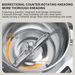 Roestvrijstalen Deegmixer - Spiraalmixer Broodmixer - Professioneel Deeg Kneden - Dubbele Rotatie Technologie - 8 kg - Zilver — thumbnail 2