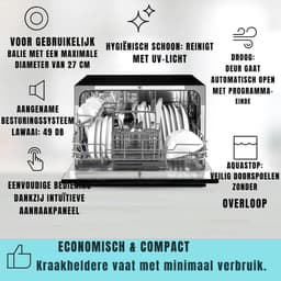 QORA® Mini Vaatwasser - Vaatwasser - Zwart - 50cm x 55cm x 60cm — thumbnail 3