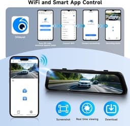 SnelShoppen - 2K Wifi Dashcam Achteruitkijkspiegel met 9,66 inch Touchscreen, Dubbele Lens, Nachtzicht, Loopopname, G-sensor, 64G Micro SD Kaart, Veil — thumbnail 2