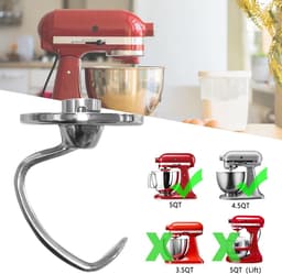 SnelShoppen - Spiral Dough Hooks Accessoires voor Keuken-Aid Keukenmachine, Rvs Deeghaak voor 4.5-5QT Tilt Head, Vaatwasserbestendig, Perfect voor Bak — thumbnail 2
