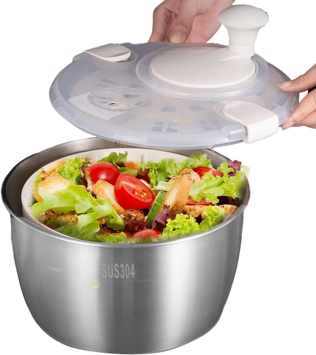 Salade Spinner - Groente Droger - Salades Maken - Roestvrij Staal - 5 Liter - Zilver — afbeelding 1