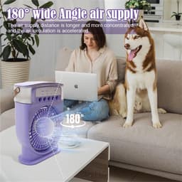 Mobiele airconditioning, stil, 4-in-1, luchtkoeler, mini met accu, mobiele airconditioning, zonder afvoerslang, draagbare airconditioning met verdampingskoeling, ventilator, type C met timer (paars) — thumbnail 5