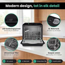 Compacte Vaatwasser - Mini Vaatwasser - Appartement Keuken - App Bediening - 42.5 cm Hoog - Zwart — thumbnail 3