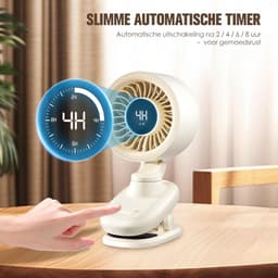 Kleine USB Tafelventilator met Clip – Mini Ventilator met Oplaadbare Batterij, Oscillatie, Timer, Traploze Snelheid & Fluisterstil – Clipventilator voor Bureau, Bed, Kantoor, Tafel & Kamperen — thumbnail 4
