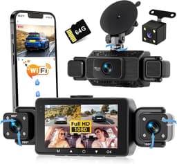 Dashcam voor auto - Zwart - 3 inch IPS-display - 4-kanaals groothoekcamera met nachtzicht en wifi - Voor alle voertuigen — thumbnail 1