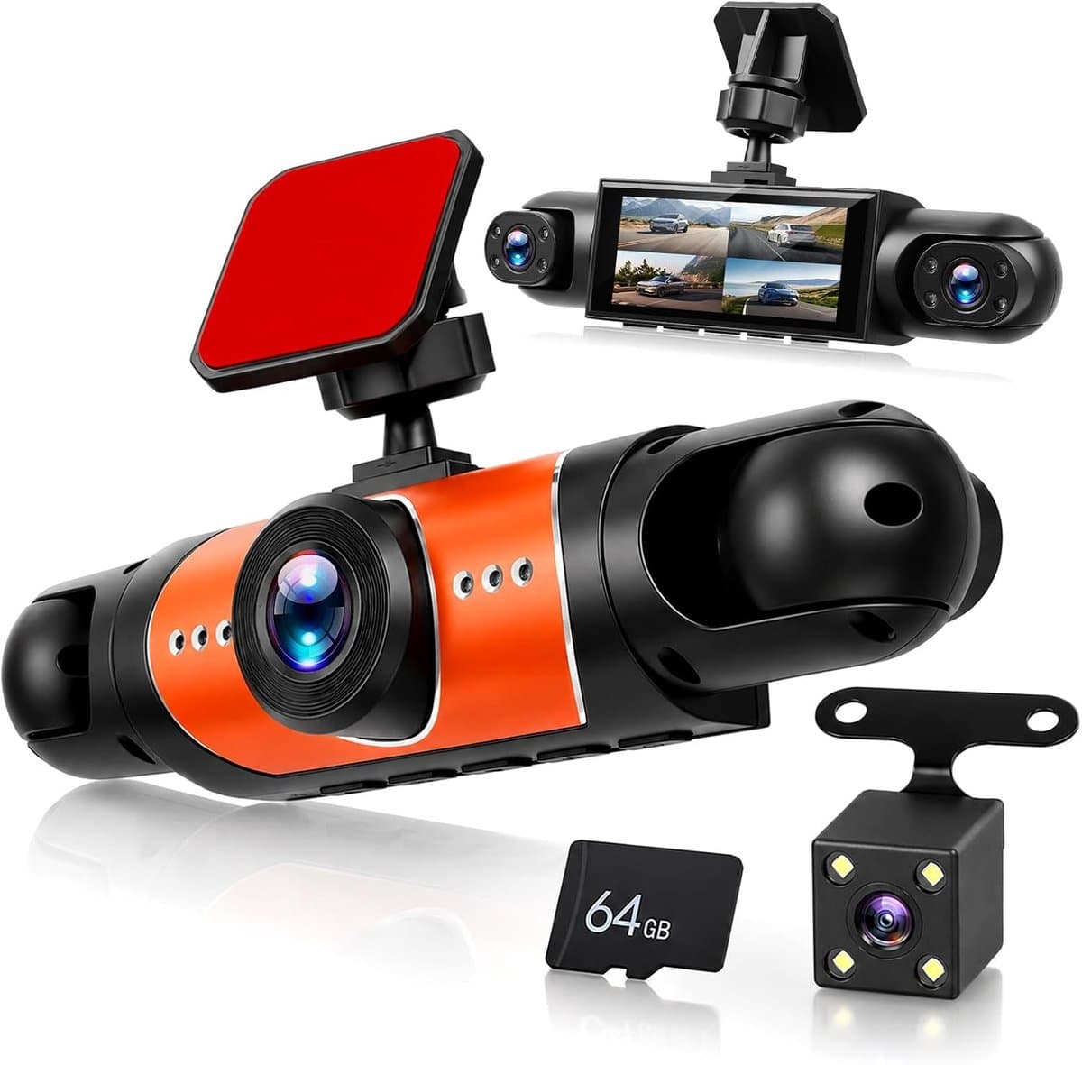 Dashcam voor auto - Zwart - 3,16 inch scherm - 4-kanaals 1080P en 480P camera's - 360° opname en parkeerbewaking — afbeelding 1
