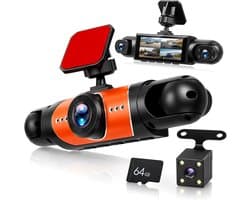 Dashcam voor auto - Zwart - 3,16 inch scherm - 4-kanaals 1080P en 480P camera's - 360° opname en parkeerbewaking