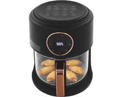 Heteluchtfriteuse met kom - Airfryer glas - Gezond koken - Zichtbaar kookproces - 42 liter inhoud - Zwart