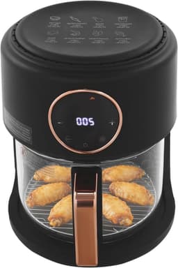 Heteluchtfriteuse met kom - Airfryer glas - Gezond koken - Zichtbaar kookproces - 42 liter inhoud - Zwart — thumbnail 1