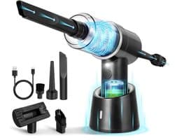 3-in-1 Draadloze Handstofzuiger Elektrische Persluchtblazer, Oplaadbare Mini Stofzuiger Opgewaardeerd Model Zwart, Voor Huisdierenhaar en Autoreiniging