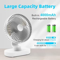 Tafelventilator Oplaadbaar – Stille Ventilator – 4 Snelheden – 90° Oscillatie – 4000 mAh-zilver — thumbnail 2