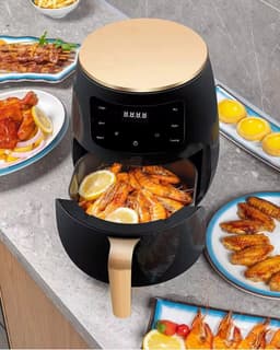 VERON VR-1011 Airfryer – 1400W – 5 Liter Binnenmand / 6 Liter Buitenpan – Digitale Touchscreen – Zwart/Goud — thumbnail 4