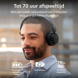 PHILIPS TAH4000 draadloze on-ear hoofdtelefoon, 70 uur afspeeltijd, Dynamic Bass, 32 mm drivers, Bluetooth 6.0 Multipoint, snelkoppelen, vervangbare kussentjes & batterij, licht & opvouwbaar – Zwart — thumbnail 4