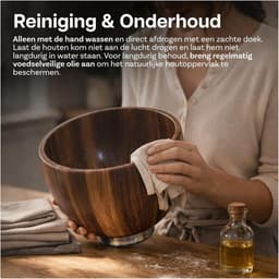 Houten Mengkom - Acacia Kom - Bakken Ingrediënten - RVS Bevestiging - 5 Quart - Natuurlijk Hout — thumbnail 5
