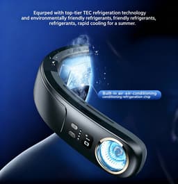 Nekventilator met TEC Koeling 4000mAh – Draagbare Bladloze Halsventilator met Halfgeleider Koeltechnologie, 3 Snelheden, LED Display en Sfeerverlichting – USB Oplaadbaar Wit — thumbnail 2
