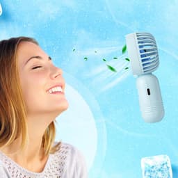 Set van 7 mini draagbare ventilatoren, schattig en lichtgewicht, compact en draagbaar, 3 windsnelheden, USB oplaadbaar, unisex, geschikt voor make-up binnen en buiten en op reis (roze en paars). — thumbnail 2