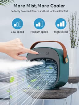 Draagbare airconditioner – Oplaadbare mini-airco (5200 mAh) met 3 snelheidsstanden, 5-10 uur gebruiksduur, stille bureauventilator, persoonlijke luchtkoeler voor thuis, slaapkamer, reizen, kantoor en buitengebruik.（Groente） — thumbnail 3