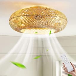 Plafondventilator met Verlichting – Stil – Bamboe – Afstandsbediening – 6 Snelheden – E27 – 51 cm — thumbnail 1