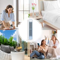 Draadloze torenventilator voor wandmontage - 3-in-1 ontwerp (vloer/bureau/wandmontage) - Vloerventilator - USB-aansluiting - Mini draagbare airconditioner - Afneembare voet - Zwenkfunctie - Vijf windsnelheden - Geschikt voor kantoren en woningen — thumbnail 5