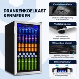 Casa Living Koelkast - Drankenkoelkast met Glazen Deur - 90 Liter - 126 Blikjes - Verstelbare Planken - LED Verlichting - Zwart — thumbnail 4