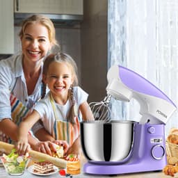 Keukenmachine 1500W – Kneedmachine met 10 Snelheden – 5L RVS Mengkom – Vaatwasserbestendig – Paars/Wit — thumbnail 5