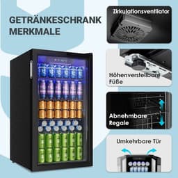 Joorly Mini Koelkast - Minibar - Drankkoelkast met glazen deur - Minibar voor 126 blikjes - met LED en temperatuurregeling - Wijn en bier koelkast - 49×44,5×78 cm - Grijs - RVS — thumbnail 5