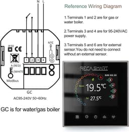 Slimme Thermostaat - Wandthermostaat Programmeerbaar - Verwarming Regelen - Wifi Spraakbesturing - 8.6 cm - Zwart — thumbnail 3