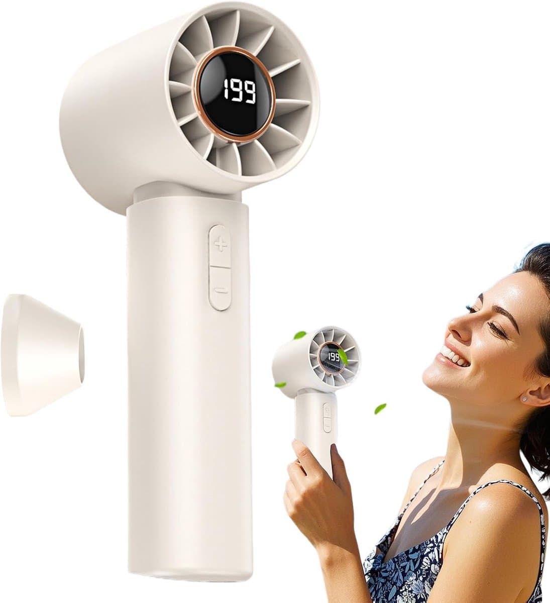Kleine ventilator | Persoonlijke handheld bladloze ventilator met Air Turbo Tech, multi-speed aanpassing, werkt op batterijen, coole gadgets voor kamperen, werken - wit — afbeelding 1