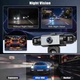 SnelShoppen - 5-kanaals 360° Dashcam met Nachtzicht, Parkeerhulp, 3,16 Inch Scherm, Voor- en Achterzicht, Links en Rechts, Interieur Camera — thumbnail 3