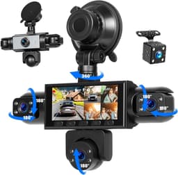 SnelShoppen - 5-kanaals 360° Dashcam met Nachtzicht, Parkeerhulp, 3,16 Inch Scherm, Voor- en Achterzicht, Links en Rechts, Interieur Camera — thumbnail 1