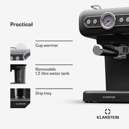 Klarstein Espresso Portafilter Machine met Melkopschuimer - 1 -2 L Retro Mini Espresso Machine met Portafilter - 950 W Klein Koffiezetapparaat - Roestvrij Staal Koffiezetapparaat voor Cappuccino - Zwart — thumbnail 3