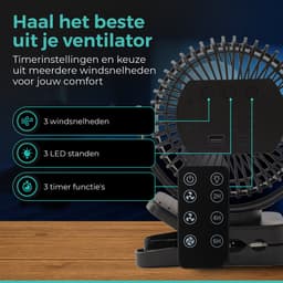 VENTRA® Draadloze Ventilator – Ventilator – Tafelventilator – Handventilator - Mini Ventilator - LED Verlichting - 12000 mAh - 19,5 x 17cm — thumbnail 2