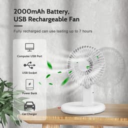 Tafelventilator Draadloos - Opvouwbaar-7 Uur - Mini Aircooler - Stille Ventilator - USB Fan - Vakantie - Wit — thumbnail 3