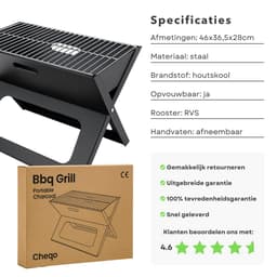 Cheqo® Draagbare Houtskool Barbecue – Opvouwbare BBQ Grill – Tafelbarbecue voor Buiten – Inklapbare Camping BBQ – Compacte Zwart Design Tuinbarbecue – Lichtgewicht Outdoor Grill met Vuurschaal & Handvaten — thumbnail 4