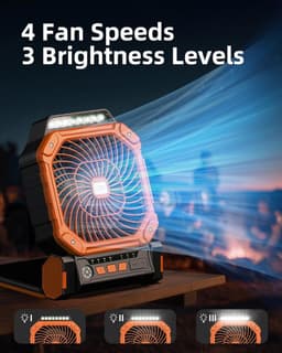 Solar Ventilator Met Oplaadbare Batterij - 4 Standen + LED Zaklamp - Met Afstandsbediening & Timer (2/4/8u) - USB-C/Zonne-energie - Compact Camping Design - Oranje — thumbnail 2